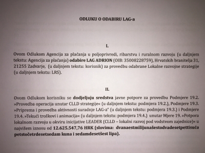 LAG-u ADRION DODJELJENO JOŠ 601.216,56 HRK
